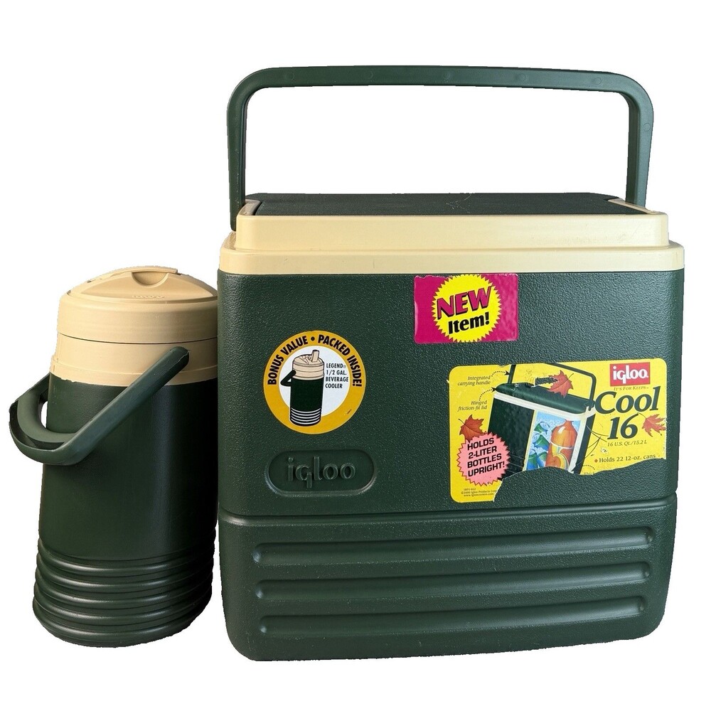 VTG Y2K Igloo Cool 16 Dark Green Cooler + 1/2 Gal. Beverage Cooler Outdoor Camp
